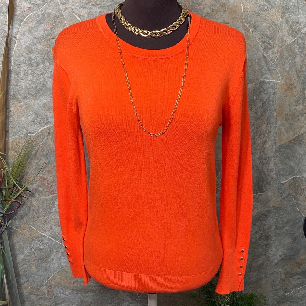 Zara shirt top blouse tunic pullover sweater coral Orange Crew Neck